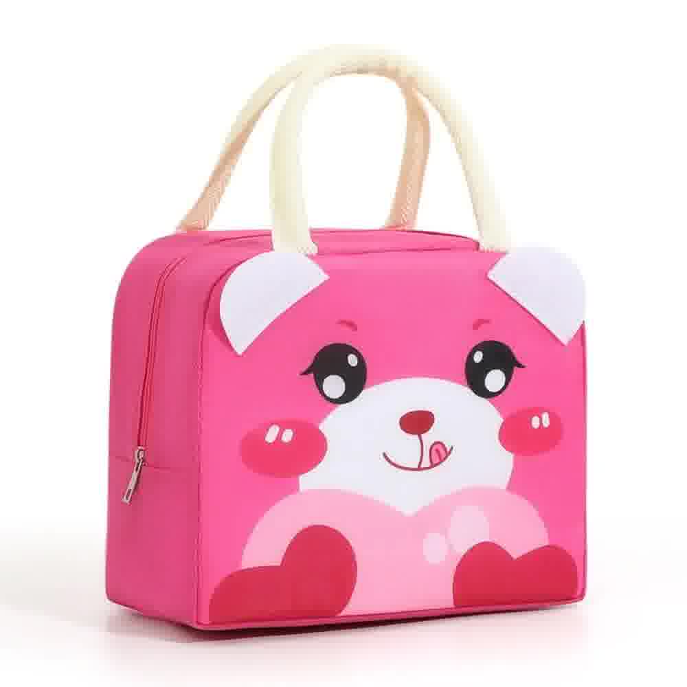 Sac isotherme enfant cartoon motif ours rose, fond blanc